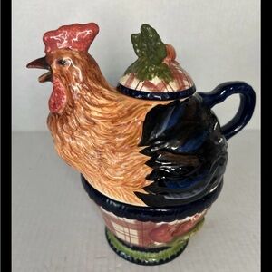 Tracy Porter Stonehouse Farm Collection Ceramic Hen Rooster Tea Kettle and Cup